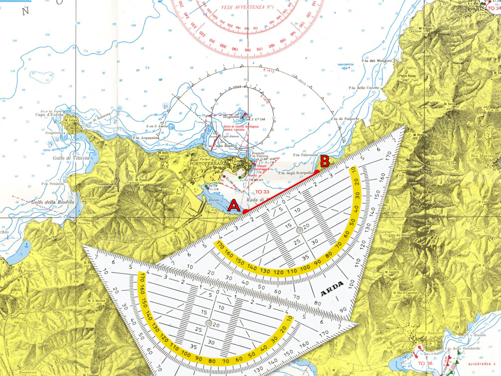 Posizioniamo il centro della linea di fede della squadretta nautica